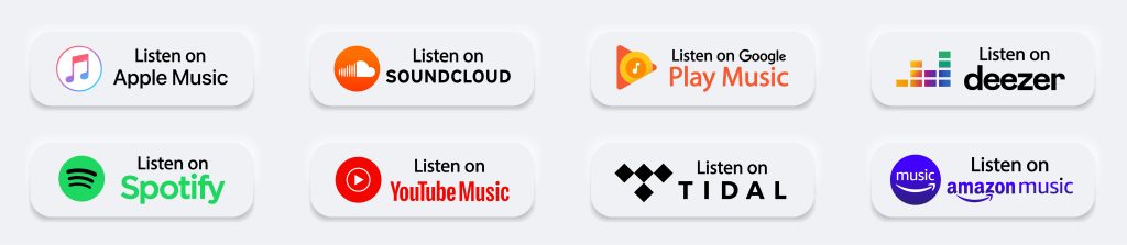 Apple Music, Google, Spotify, Youtube Music, Amazon music, Deezer, Soundcloud, and Tidal Icons