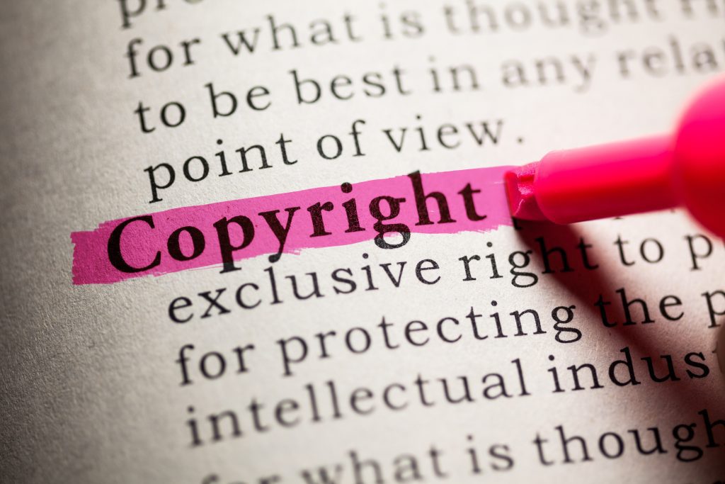Copyright highlighted in a dictionary 