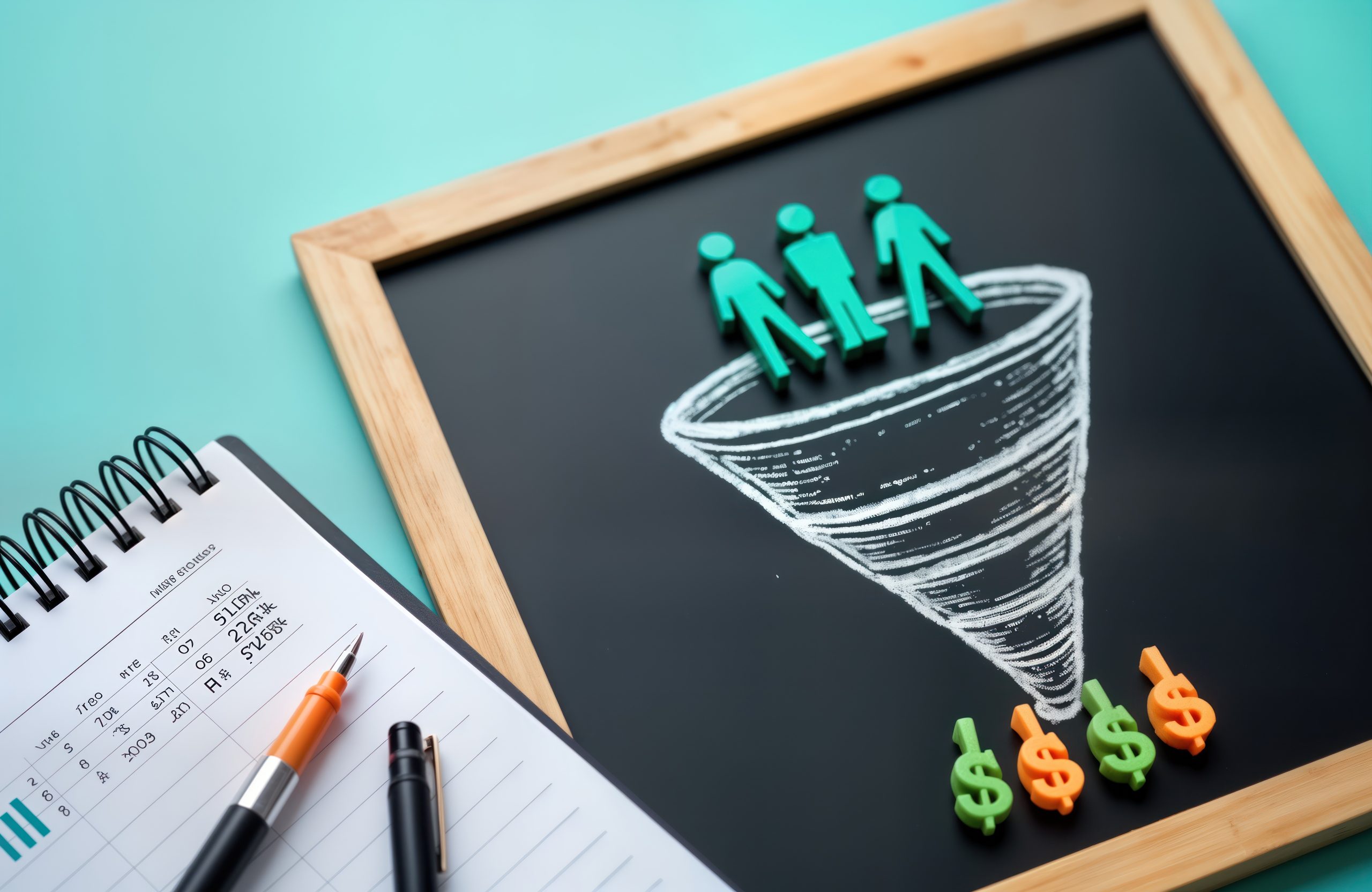 Marketing sales funnel concept displayed on blackboard