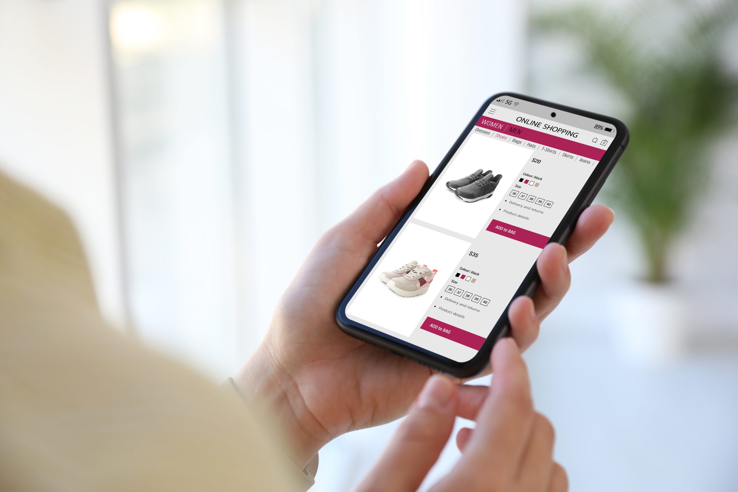 Woman shopping online via smartphone
