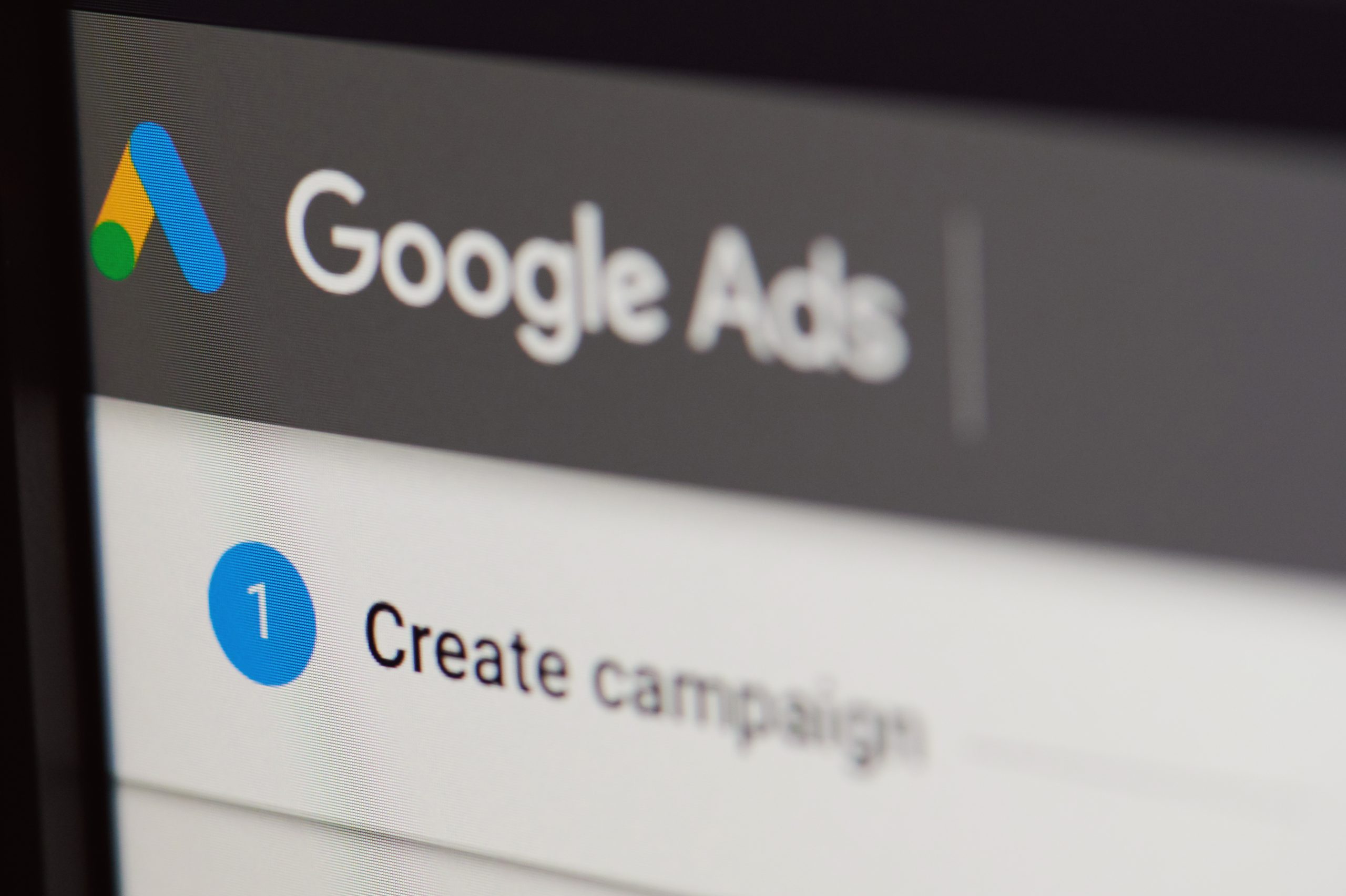 Picture of create Google Ads campaign on laptop screen close up.