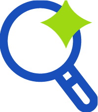 Blue magnified glass with a green sparkle.