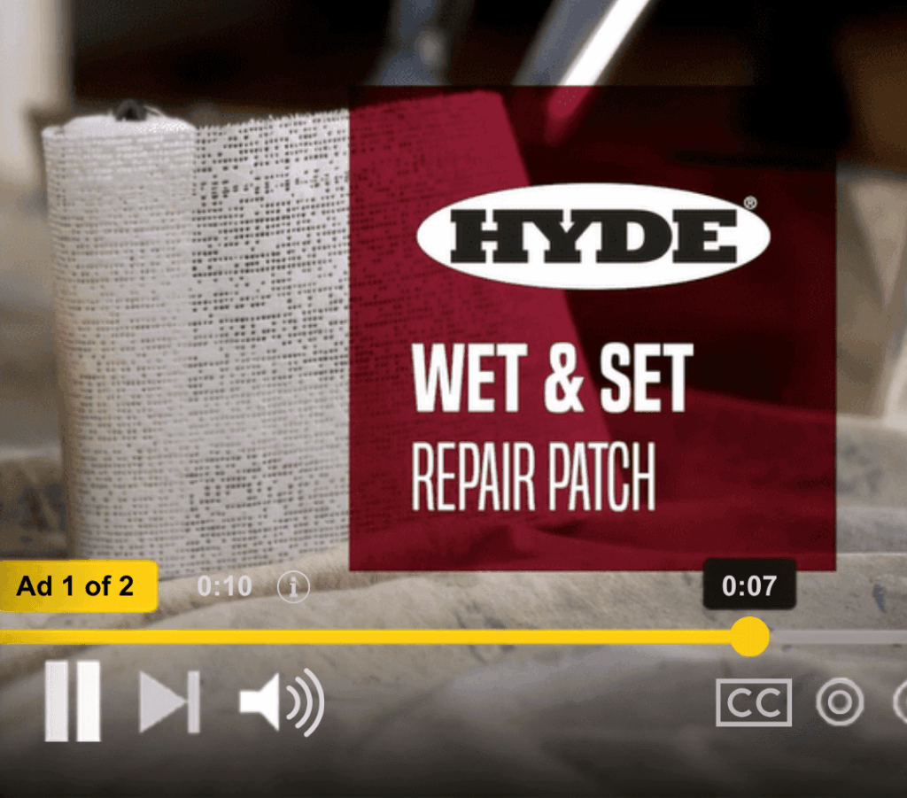Video ad of Hyde Tools Wet & Set Repair Patch