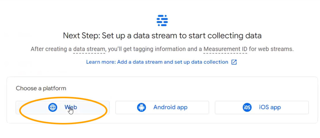 Create a data stream for your new GA4 property