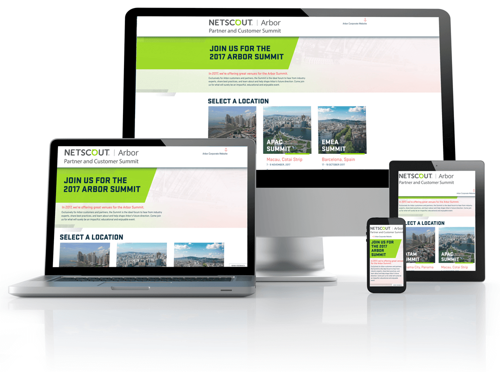 Arbor Networks Summit website on tablet, laptop and phones