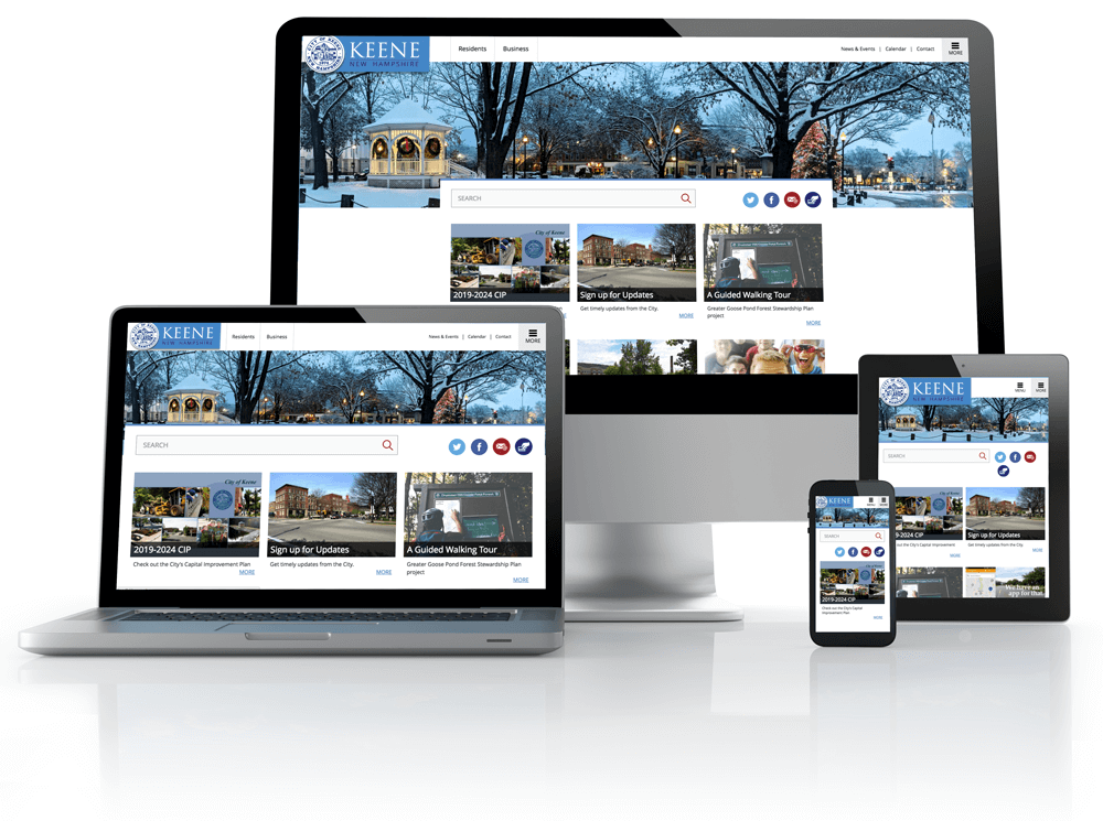 City of keene website on tablet, laptop and phones