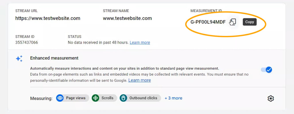 Copy your GA4 measurement ID